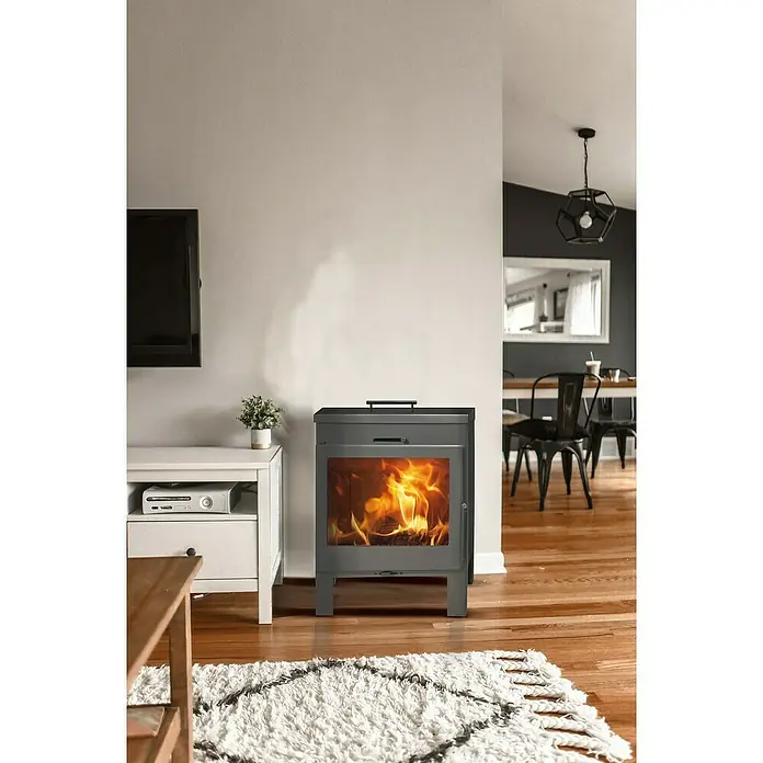 Panadero Estufa de leña Cardiff - 10,2 kW, Volumen de calefacción: 300 m³, Negro - Estufa de leña con fuego crepitante, que emite calidez y confort. Un acento moderno en el espacio habitable.