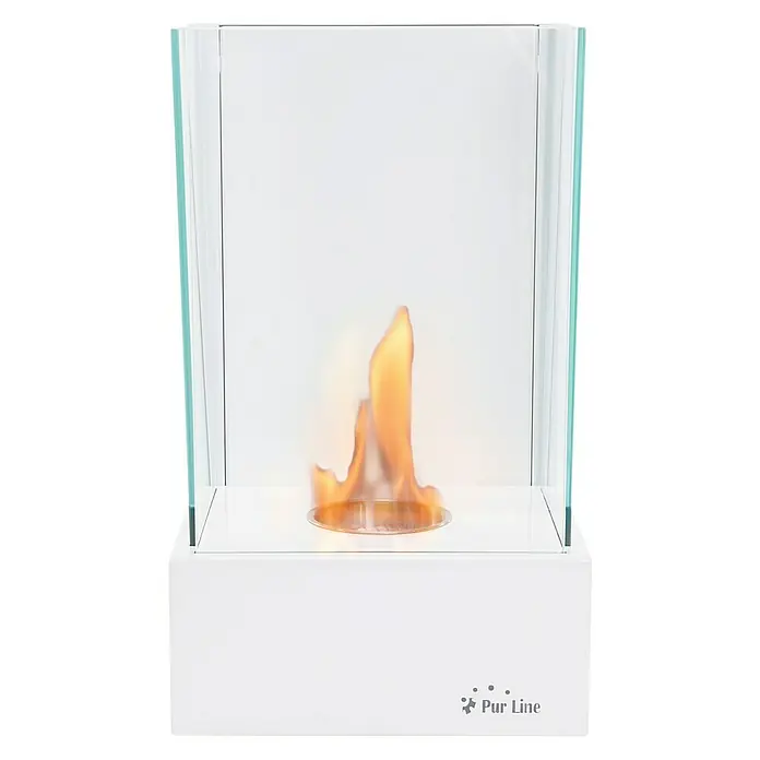Purline Chimenea de bioetanol Pontos - 21 x 24 x 40 cm, Blanco - La PURLINE BIOETHANOL WALL FIRE ECO II es una chimenea decorativa con un elegante cuerpo blanco y una parte superior de vidrio.