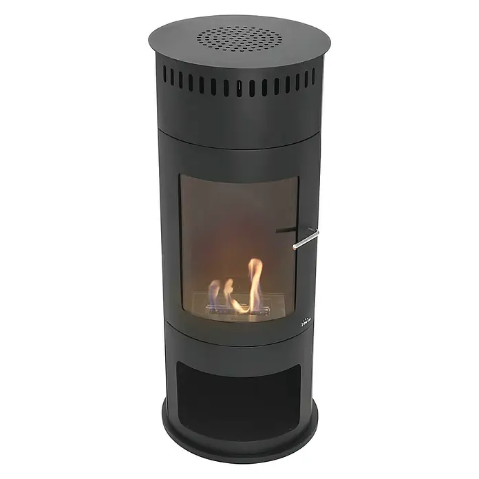 Purline Chimenea de bioetanol Bestfire - 46 x 46 x 112 cm, Negro - Chimenea de etanol negra con un diseño cilíndrico elegante, aporta calidez y ambiente a cualquier habitación. Ideal para darle un toque moderno.