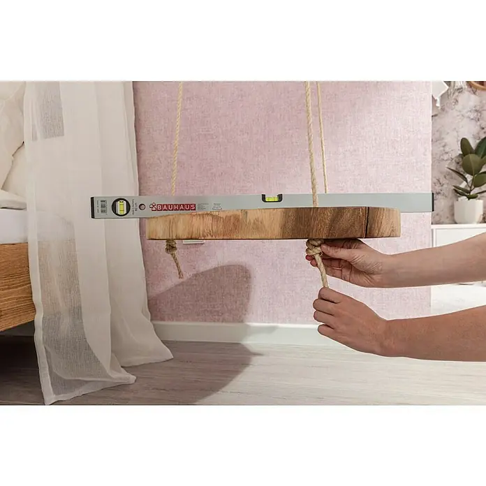 Stabilit Cuerda - 8 mm x 10 m, Materiales naturales - Mesita de noche rústica de madera con un nivel práctico para una alineación fácil y precisa, garantizando un equilibrio perfecto.