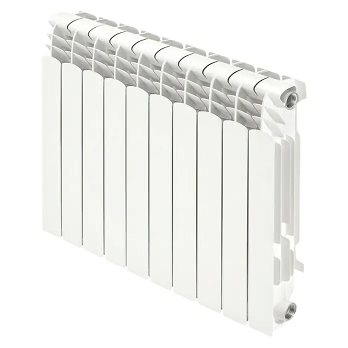 Cointra Radiador de agua Orion HP - 10 elementos, 1.000 W, An x Al: 80 x 58,15 cm - Primer plano de un radiador blanco con múltiples aletas, diseñado para una distribución eficiente del calor y un espacio cálido y confortable.