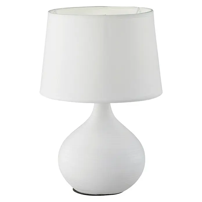 Trio Lighting Lámpara de sobremesa Martin - 40 W, L x An x Al: 20 x 20 x 29 cm, Blanco, E14 - Una elegante lámpara de mesa blanca que proporciona una luz suave y difusa, ideal para mesitas de noche o salones.