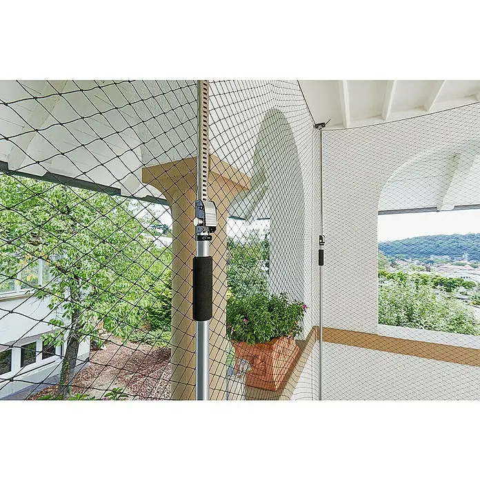 Bessey Montagestütze ST 125Verstellbar: 75 cm - 125 cm - Netzschutzvorrichtung für einen Balkon mit einer Teleskopstange für eine einfache Installation und sicheren Schutz vor Vögeln.