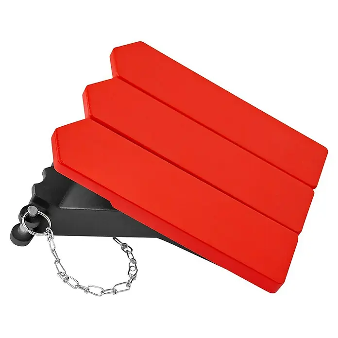 Bessey Deckenstütze STE-DS - Rot, Kunststoff - Ein roter, dreistufiger Klapptritt, perfekt für den vielseitigen Einsatz, mit einer schwarzen Basis und einer praktischen Kette zur sicheren Aufbewahrung.