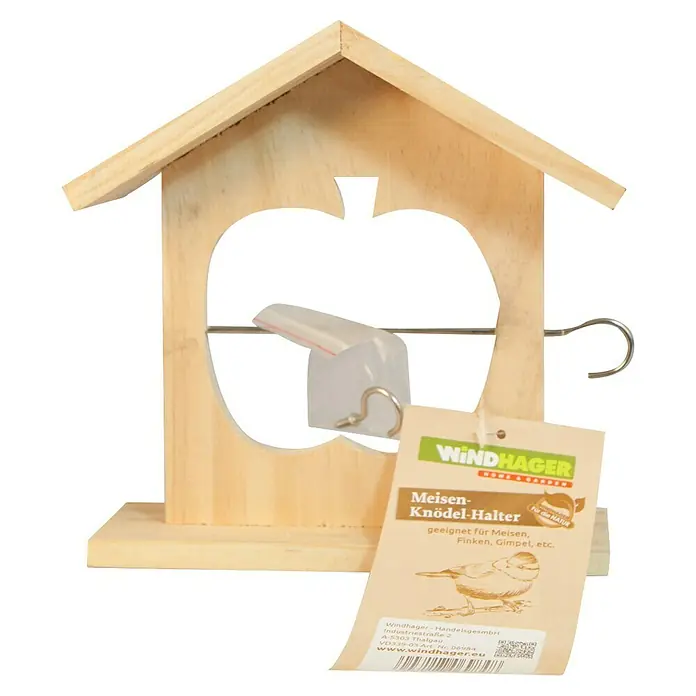 Windhager Meisenknödelhalter - L x B x H: 19 x 6 x 19,5 cm, Massivholz, Unbehandelt - Meisenknödelhalter aus Holz von Windhager für den Außenbereich mit Apfeldesign, perfekt für kleine Vögel im Garten.
