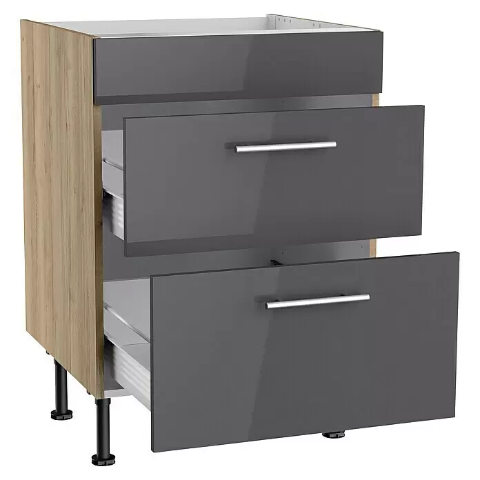 Optifit Unterschrank Jonte984L x B x H: 58,1 x 60 x 87 cm, Glanz Lack Anthrazit, Für Kochfeld