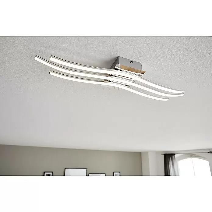 Eglo LED-Wand- & Deckenleuchte Roncade - 26 W, L x B x H: 65 x 13 x 4,5 cm, Chrom, Warmweiß - Moderne, wellenförmige Chrom-LED-Deckenleuchte mit integrierten Lichtbändern.