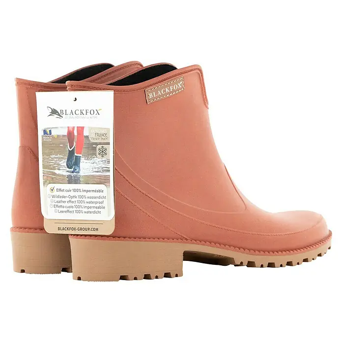 Black Fox Stiefelette Preston - Schuhgröße: 41, Ziegelrot - Lachsfarbene Blackfox-Gummistiefel mit Ledereffekt, wasserdicht und mit beiger Sohle. Ideal für nasse Tage!