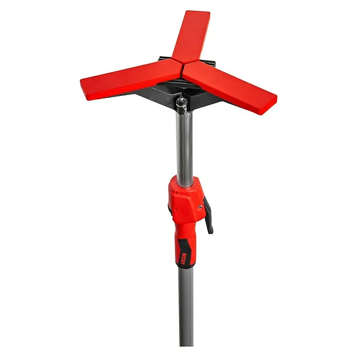 Bessey Deckenstütze STE-DS - Rot, Kunststoff - Eine dreibeinige Stütze mit roten Auflageflächen und einer Teleskopstange, die eine flexible und sichere Unterstützung für verschiedene Anwendungen bietet.
