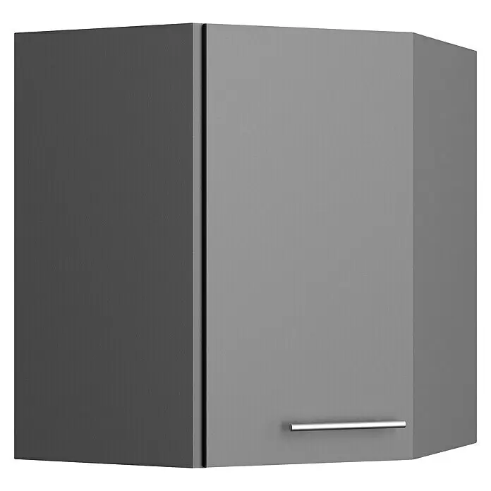 Optifit Eck-Hängeschrank Optikomfort Mats825 - L x B x H: 34,6 x 60 x 70,4 cm, Basaltgrau - Grauer Eckwandschrank mit silbernem Griff.