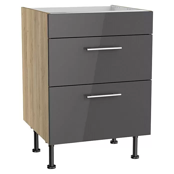 Optifit Unterschrank Jonte984L x B x H: 58,1 x 60 x 87 cm, Glanz Lack Anthrazit, Für Kochfeld