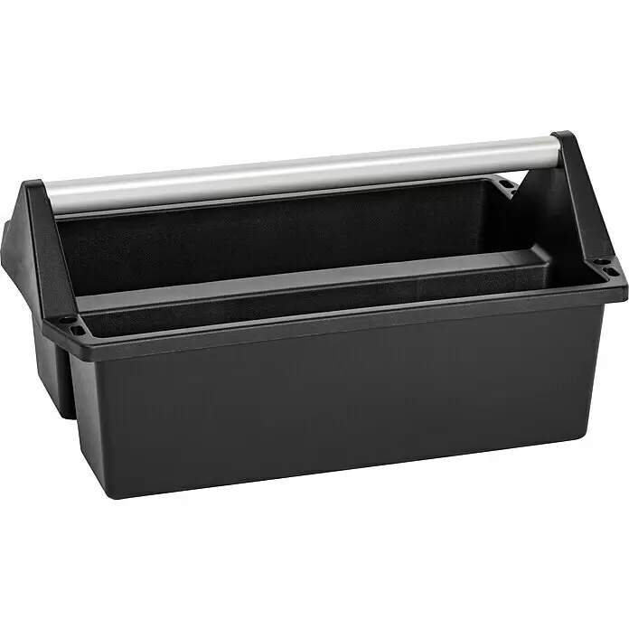Lockweiler Werkzeugträger Magnus TR8 - Polypropylen - Schwarzer Kunststoff-Werkzeugkasten mit silbernem Griff.