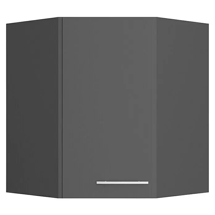 Optifit Eck-Hängeschrank Ingvar420 - L x B x H: 34,6 x 60 x 70,4 cm, Anthrazit matt - Dunkelgrauer Eckhängeschrank mit silbernem Griff.