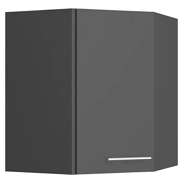 Optifit Eck-Hängeschrank Ingvar420 - L x B x H: 34,6 x 60 x 70,4 cm, Anthrazit matt - Dunkelgrauer Eckhängeschrank mit silbernem Griff.