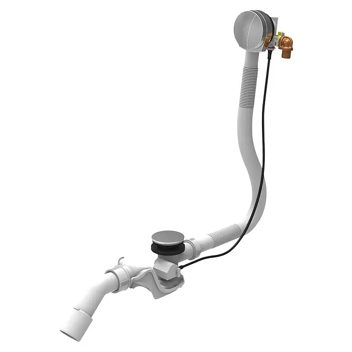 Ottofond Ab- & Überlaufgarnitur LuxusDrehexcenterbetätigung, Mit Wassereinlauf, Chrom - Abflussgarnitur für Badewanne mit flexiblem Schlauchsystem und Überlauf, ideal für die Installation und Wartung.