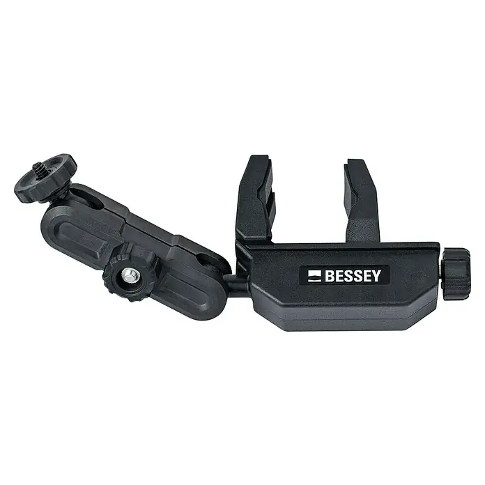 Bessey Klemmhalter STE-LH - Passend für: Geräte wie Laser mit einer 1/4“ Gewindeaufnahme - Eine schwarze BESSEY-Klemme mit variabler Einstellung und robustem Design für vielseitige Befestigungsoptionen.