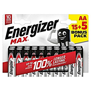 Energizer Max Alkaline-Batterie (Mignon AA, Alkali-Mangan, 20 Stk.)