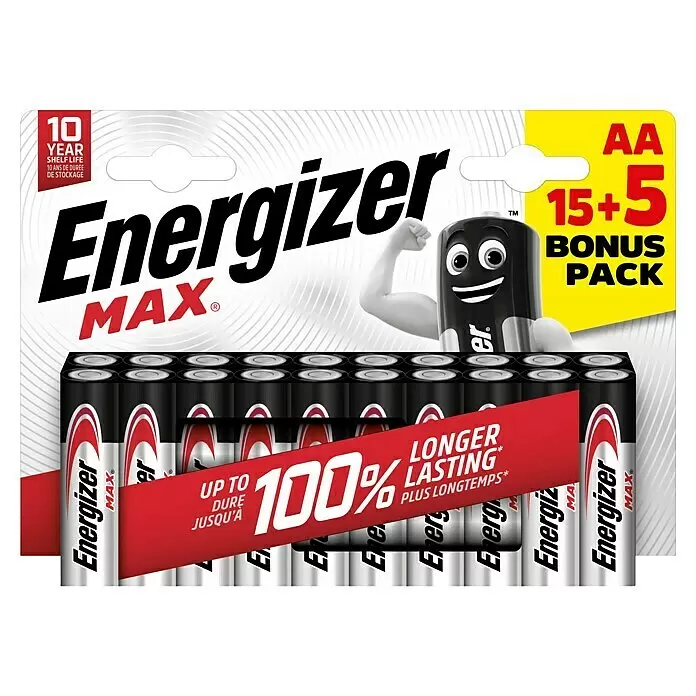 Energizer Max Alkaline-BatterieMignon AA, Alkali-Mangan, 20 Stk.