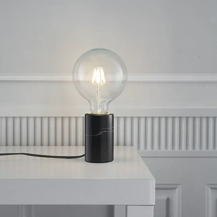 Nordlux Lámpara de sobremesa Siv Mármol - 60 W, L x An x Al: 6 x 6 x 10,3 cm, Negro, E27 - Lámpara de mesa elegante con base de mármol negro y bombilla transparente, ambiente moderno.