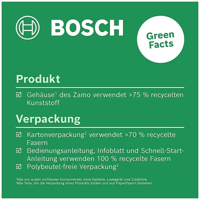 Bosch Laserentfernungsmesser ZAMO IV - 3 -tlg., Max. Arbeitsbereich: 25 m - Die Bosch-Produktverpackung besteht aus >70% recycelten Fasern. Die Bedienungsanleitung & das Infoblatt verwenden 100% recycelte Fasern.