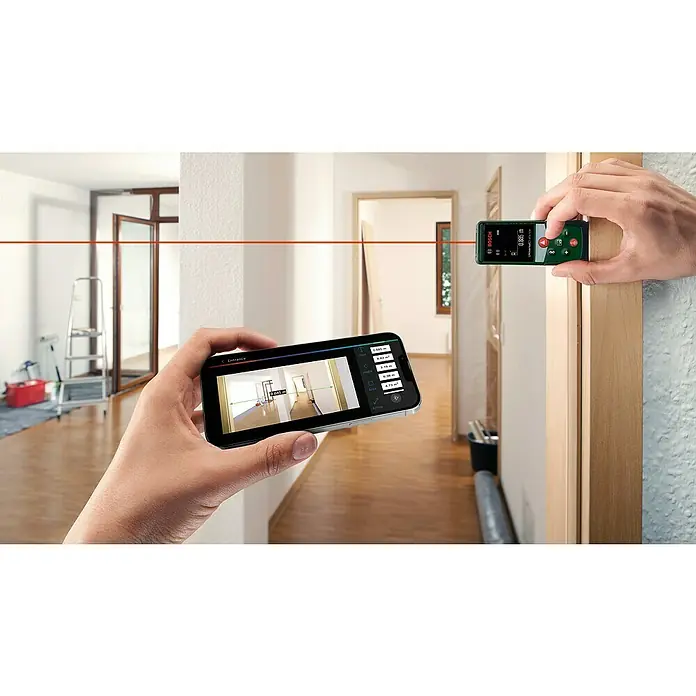 Bosch Universal Laserentfernungsmesser UniversalDistance 40 C - Messbereich: 0,05 - 40 m, Bluetooth 4.0 - Das Bild zeigt den Bosch Universal Distance 50 C Laser-Entfernungsmesser, der präzise Messungen mit Lasertechnologie ermöglicht.
