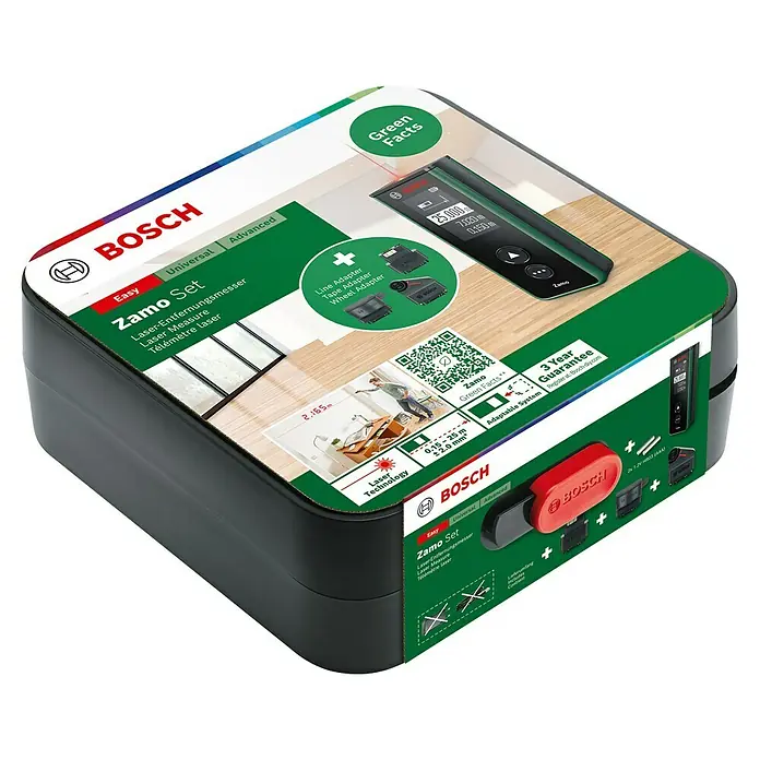 Bosch Laserentfernungsmesser ZAMO IV Set - 7 -tlg., Max. Arbeitsbereich: 25 m - Das Bosch Zamo Set: Ein vielseitiger Laser-Entfernungsmesser für einfache und präzise Messungen im Innenbereich.