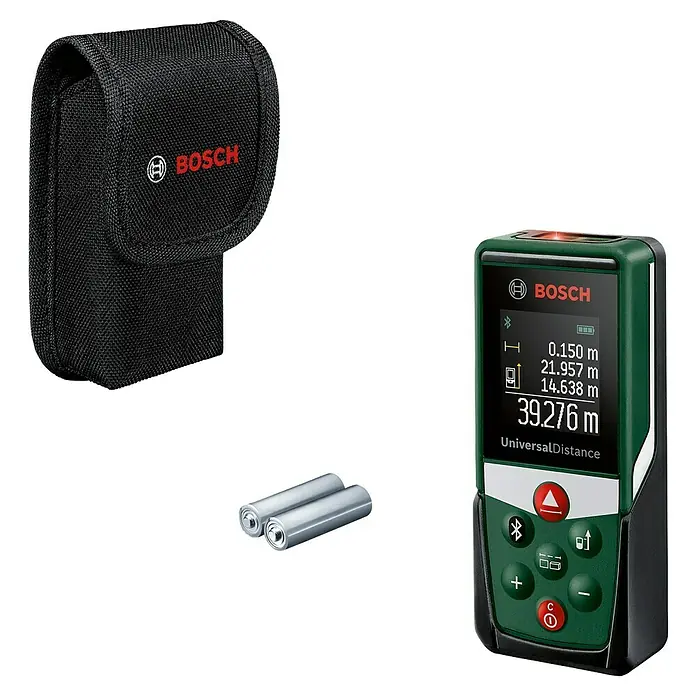 Bosch Universal Laserentfernungsmesser UniversalDistance 50 C - Messbereich: 0,05 - 50 m, Bluetooth 4.0 - Bosch UniversalDistance Laser-Entfernungsmesser mit Zubehör, präzise Messungen für Heimwerker und Profis.
