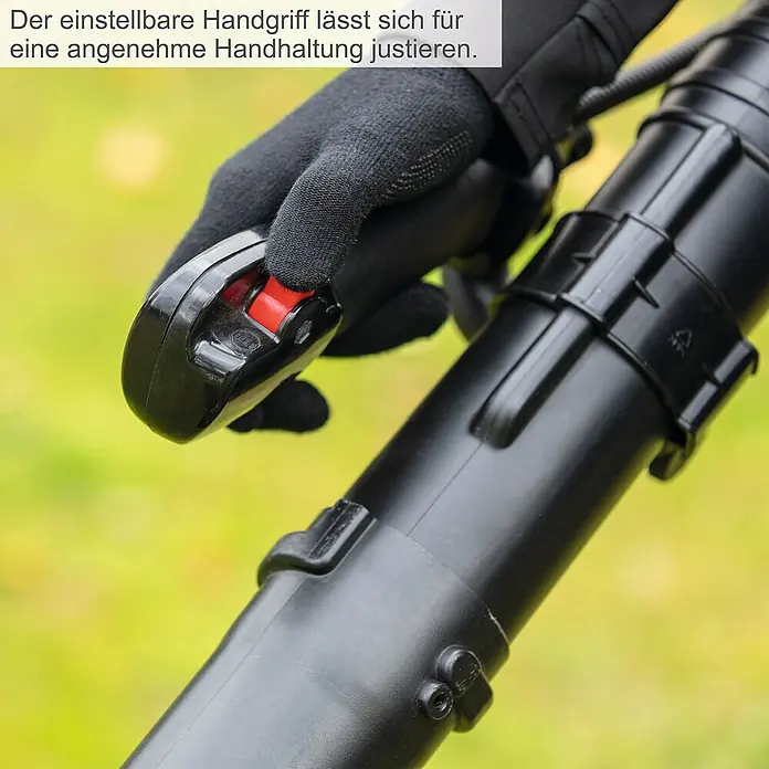 Scheppach Benzin-Laubbläser LB5200BP - 1,4 kW, Blasgeschwindigkeit: 295 km/h, Blasleistung: 18 m³/min, 51,7 cm³ - Der einstellbare Handgriff für eine angenehme Handhabung des Laubbläsers.