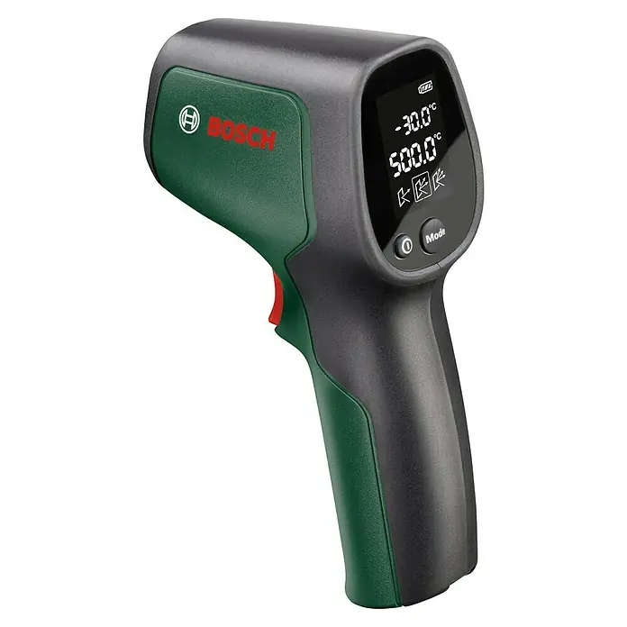 Bosch Universal Temperaturmessgerät UniversalTemp - Messbereich: -30 °C bis +500 °C - Abbildung eines Bosch-Infrarot-Thermometers, das Temperaturen von -30 °C bis 500 °C messen kann.