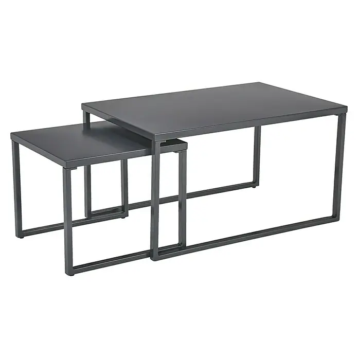 Sunfun Maja Slim Garten-Couchtisch - L x B x H: 50 x 50 x 43 cm, Anthrazit - Zwei moderne, ineinander verschachtelte Couchtische aus dunklem Metall mit klaren Linien und minimalistischem Design.