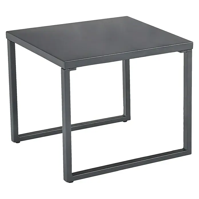 Sunfun Maja Slim Loungemöbel-Set mit Liegefunktion - 5 -tlg., Aluminium/Polyesterfaser, Anthrazit/Grau - Elegantes quadratisches Beistelltischchen in dunklem Grau, ideal für moderne Wohnräume. Das Tischchen besticht durch sein minimalistisches Design und robuste Verarbeitung.