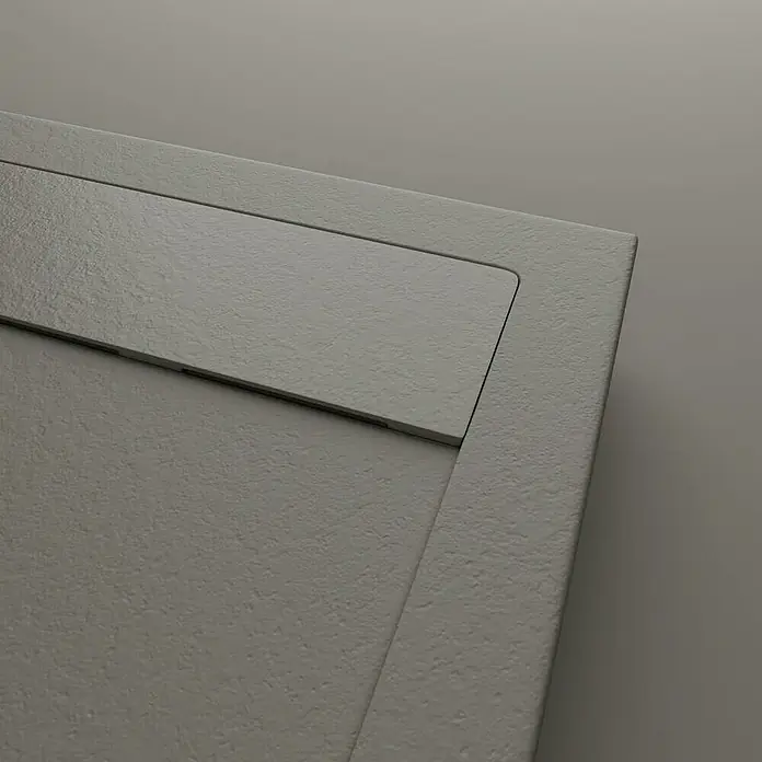 GME Rejilla de desagüe para plato de ducha Style Plus - Resina, Gris, Específico para: Platos de ducha de An: 70 cm - Detalle de un moderno plato de ducha gris con una cubierta elegante. El diseño sencillo y el acabado mate aportan elegancia al baño.