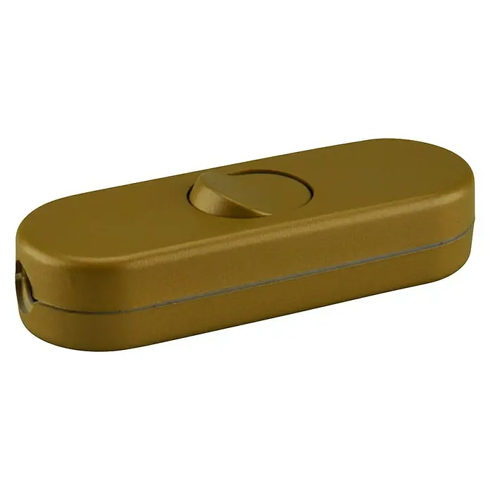 UniTEC Schnurzwischenschalter - Gold, Polanzahl: 1 Stk., 2 A - Nahaufnahme eines goldfarbenen, ovalen Schnurschalters für Lampen, der ein klassisches Design und praktische Funktionalität vereint.