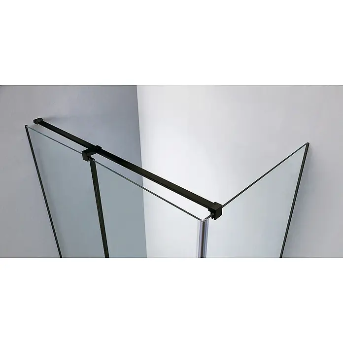 GME Soporte de sujeción a lateral fijo - L x An x Al: 0,9 x 2,7 x 4,7 cm, Acero inoxidable, Negro - Cabina de ducha con marco negro y vidrio transparente.