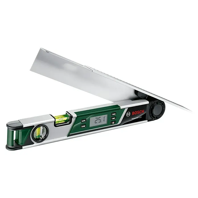 Bosch Universal Digitaler Winkelmesser UniversalAngle - Messbereich: 0 - 220 °, Anzahl Libellen: 2 Stk. - Präzise Winkelmessung mit der digitalen Winkelwaage von Bosch. Das Gerät bietet genaue Ergebnisse und ist ideal für Bau- und Handwerksprojekte.