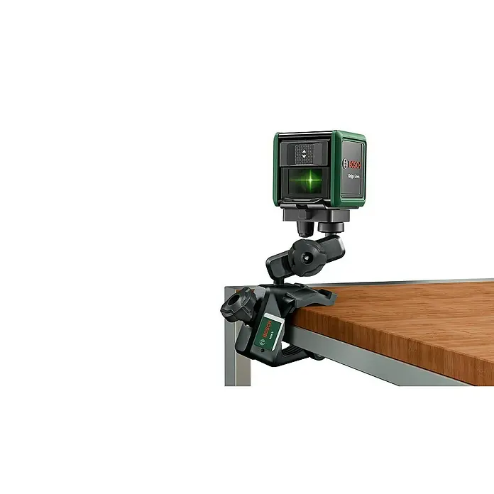 Bosch Klemmhalter MM 2Geeignet für: Messgeräte mit ¼″ Gewinde - Bosch Quigo Green Kreuzlinienlaser mit Universalhalterung MM2. Ideal zum präzisen Ausrichten von Bildern, Bordüren und Fliesen.