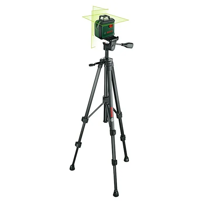 Bosch Kreuzlinienlaser AdvancedLevel 360 - Max. Arbeitsbereich: 12 m, 7 -tlg. - Bosch GLL 3-80 Professional Linienlaser mit einem robusten Stativ für präzise Nivellierung im Innenbereich.
