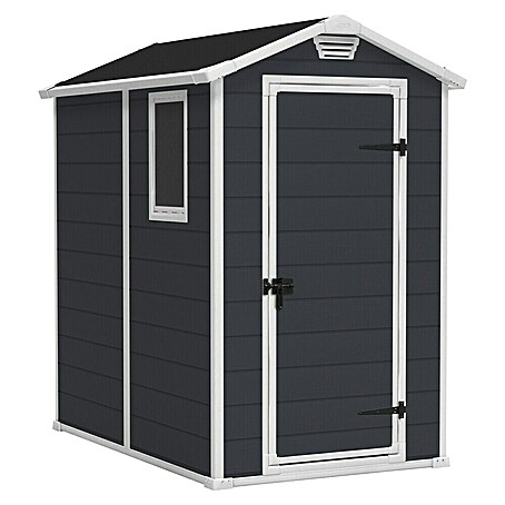 Keter Gerätehaus Manor 4x6 (Außenmaß inkl. Dachüberstand (B x T): 130 x 192 cm, Kunststoff, Anthrazit/Weiß)