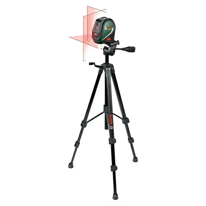 Bosch Kreuzlinienlaser UniversalLevel 3 Set - Max. Arbeitsbereich: 10 m, 6 -tlg. - Bosch Professional Kreuzlinienlaser GCL 2-15 G mit Stativ. Der grüne Laser projiziert gut sichtbare Linien für präzise Nivellierarbeiten im Innenbereich.