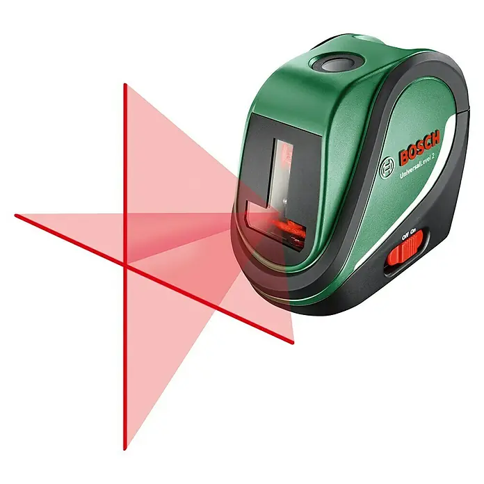 Bosch Kreuzlinienlaser UniversalLevel - Max. Arbeitsbereich: 10 m, 5 -tlg. - Bosch UniversalLevel 2 Kreuzlinienlaser projiziert präzise Linien für exaktes Ausrichten, ideal für Renovierungsarbeiten und Dekoration.