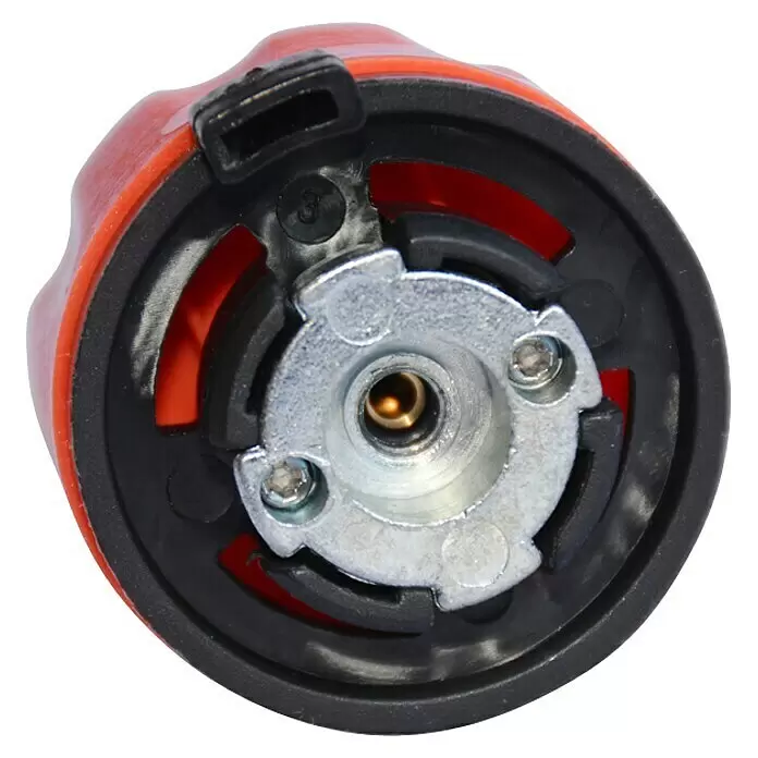 FireMaple Gaskartuschen-Adapter Anaconda - Ø x H: 4,2 x 3,5 cm, Rot - Rotes und schwarzes Geräteanschlussstück mit zentralem Metallventil und Messingstift.