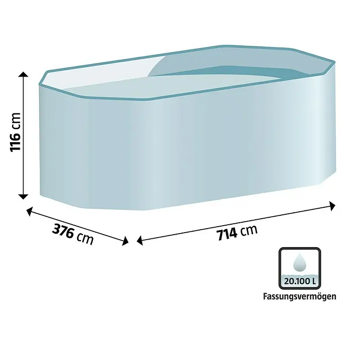 Weka Holz-Pool Tempico - L x B x H: 714 x 376 x 116 cm, Braun/Blau, 20.400 l - Abbildung eines Pools mit einem Fassungsvermögen von 20.100 Litern, ideal für den Garten.