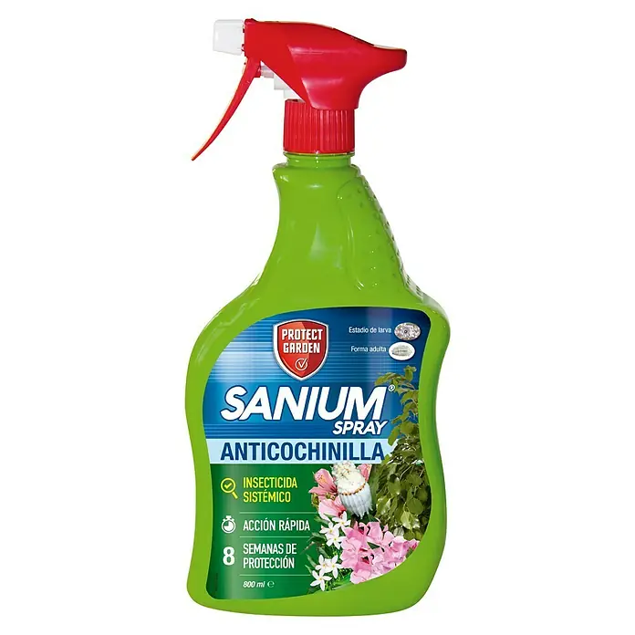 Antiorugas biológico anti-cochinilla Sanium - 800 ml - Botella de spray verde Sanium Spray Anticochinilla, un insecticida contra cochinillas para la protección de su jardín.