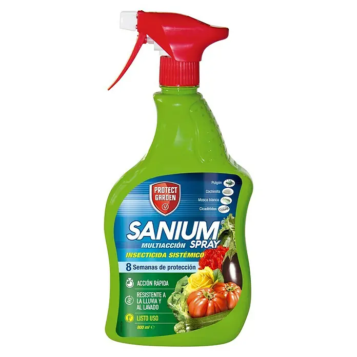 Antiorugas biológico universal Sanium - 800 ml - Un frasco de insecticida multiusos Sanium para la protección del jardín con acción sistémica y un período de protección de 8 semanas.