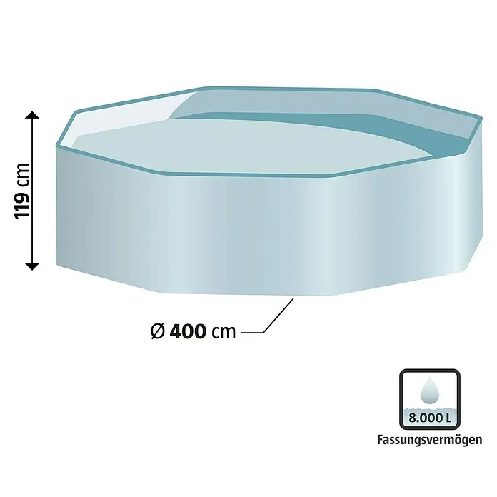 Gre Holz-Pool Vanille 2 - Ø x H: 400 x 119 cm, Braun, 8.000 l - Abbildung eines runden Stahlwandpools mit einem Durchmesser von 400 cm und einem Fassungsvermögen von 8.000 Litern.