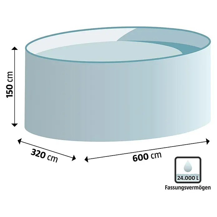 myPool Premium Stahlwand-Pool Ovalbecken - L x B x H: 600 x 320 x 150 cm, Weiß/Sand, 24.000 l - Großer Wassertank mit einer Kapazität von 24.000 Litern, ideal für die Lagerung großer Mengen an Flüssigkeiten.