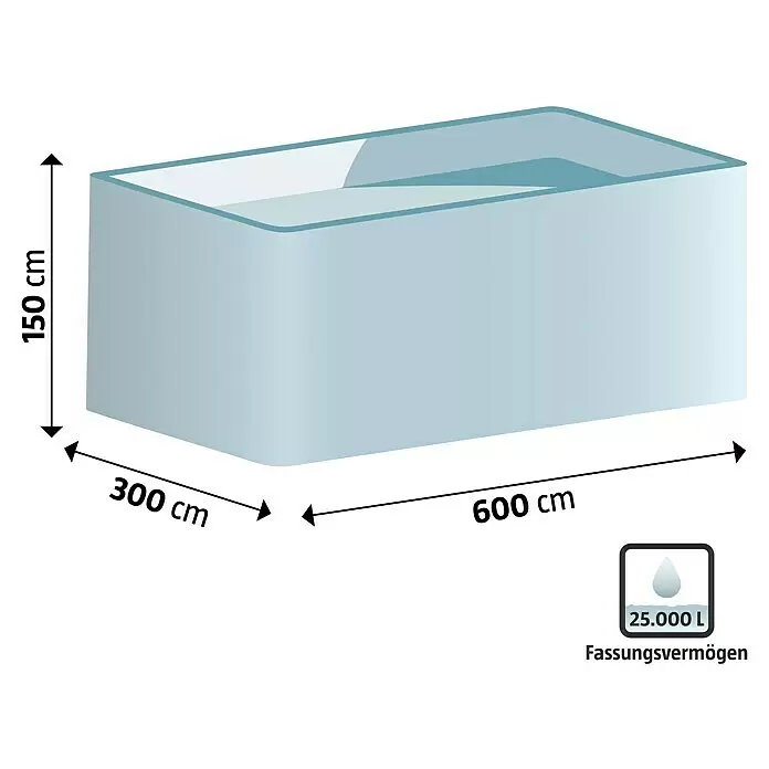 myPool Premium Bausatz-Pool - L x B x H: 600 x 300 x 150 cm, 25.000 l, Weiß/Blau, Leiter - Großer rechteckiger Wassertank mit Maßen 600x300x150 cm und 25.000 Liter Fassungsvermögen.