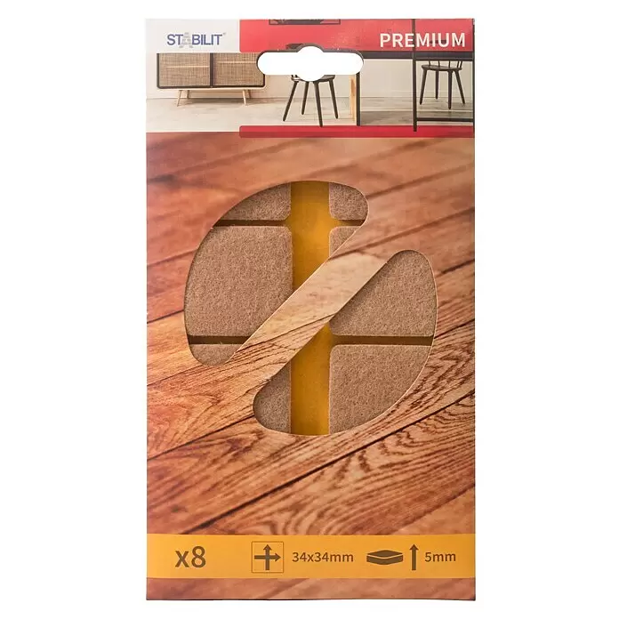 Stabilit Filzgleiter - B x L: 34 x 34 mm, Braun, 8 Stk., Kleben - Vorderansicht