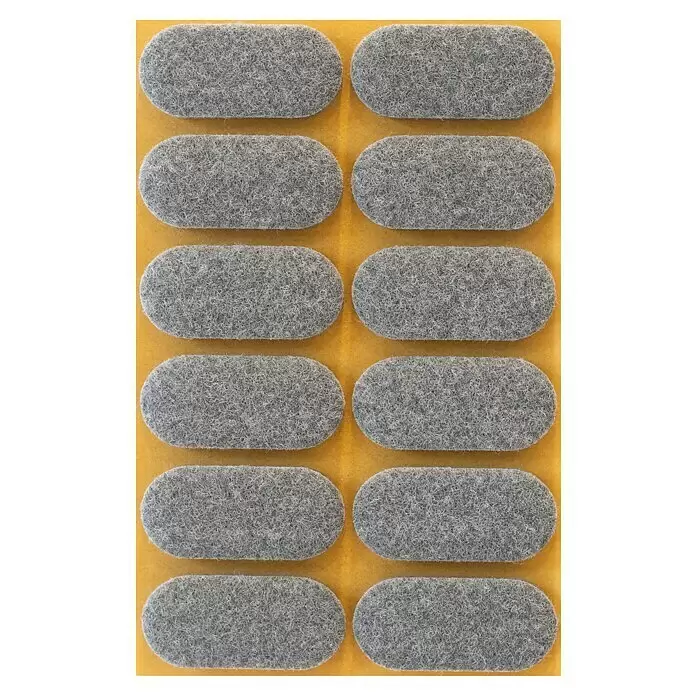 Stabilit Filzgleiter - B x L: 44 x 20 mm, Grau, Kleben, 12 Stk. - Graue ovale Filzgleiter auf Klebefolie zum Schutz von Oberflächen.