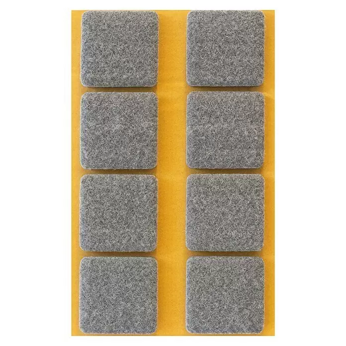 Stabilit Filzgleiter - B x L: 34 x 34 mm, Grau, Kleben, 8 Stk. - Acht graue, rechteckige Filzgleiter mit abgerundeten Ecken zum Bodenschutz.